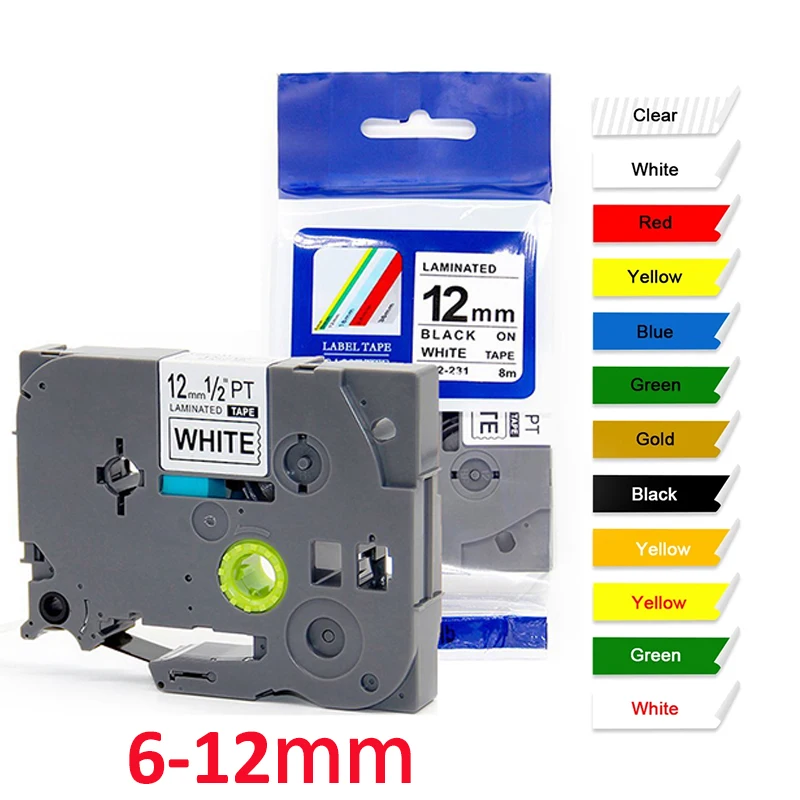 1PK Label Tape 6/912mm Compatible brother tz Lable Printer H110 Label Maker tze231 tze221 tz131 TZE211 for PT labeler