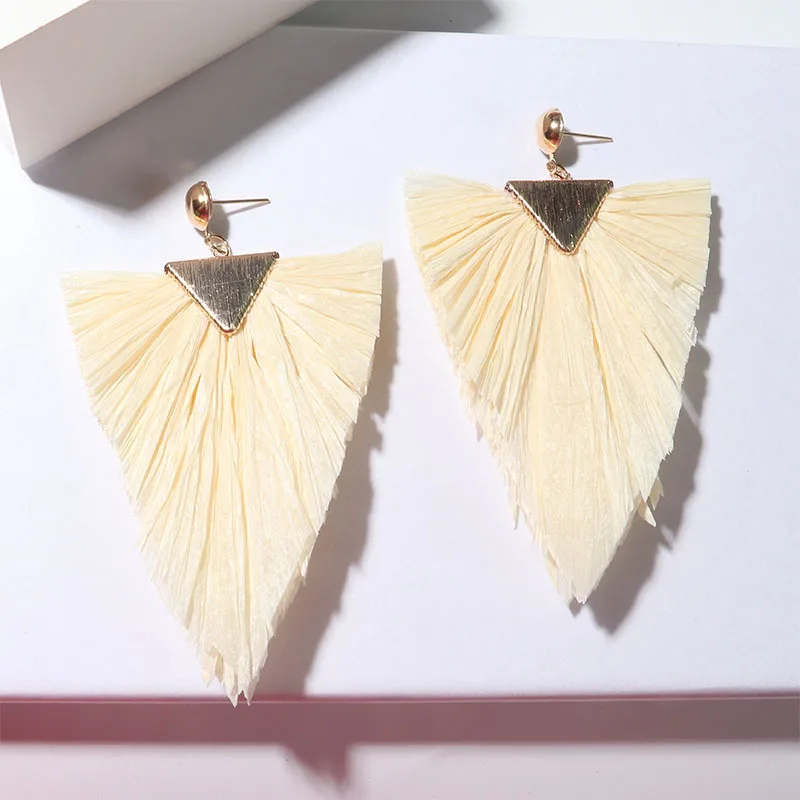 Triangle Hat Raffia Earrings Stitching Arrow Dangle Tassel Earrings for Women Fashion Jewelry  Korean Fashion Christmas Earrings image 4