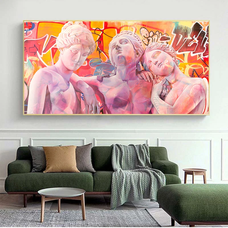 The Three Goddess Vaporwave Sculpture Canvas Posters Graffiti Art Canvas Paintings Ancient Greece Wall Art Prints for Home Decor