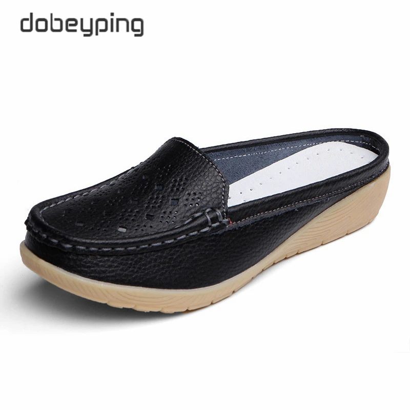 Dobeyping-zapatos de piel auténtica para mujer, mocasines planos huecos, suaves, talla 35-41, Verano