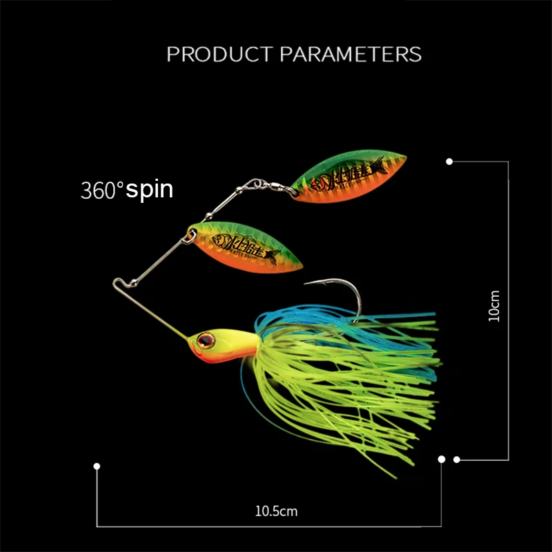 WATER SNIPER Topwater Fishing Spinnerbait Lure 14g 10g 7g Double-Leaves Sequin Spoon Metal Jig Head Rubber Skrit Fishing Baits