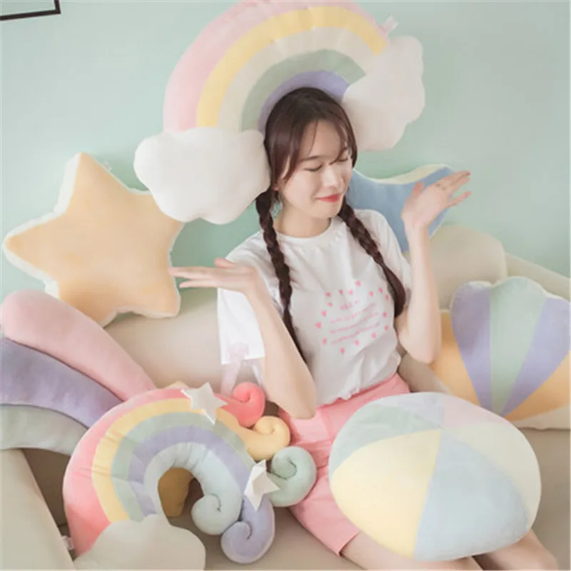 Candy Color Pillow for Home Sofa Decor, Cushion, Headrest, Cloud, Star, Rainbow, Living Room, Girl, Bedroom Decoration, Gift