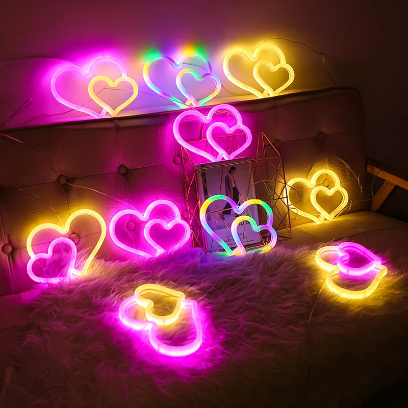 Neon Heart Light Neon Signs for Wall Decor Atmosphere LED Neon Light Neon Sign for Kids Room Valentine's Day Party Wedding