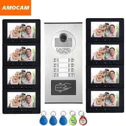 Système d'interphone vidéo pour 8 appartements, interphone de porte, caméra HD, moniteur 7 pouces, sonnette vidéo, carte 5-rfid, pour 8 ménages