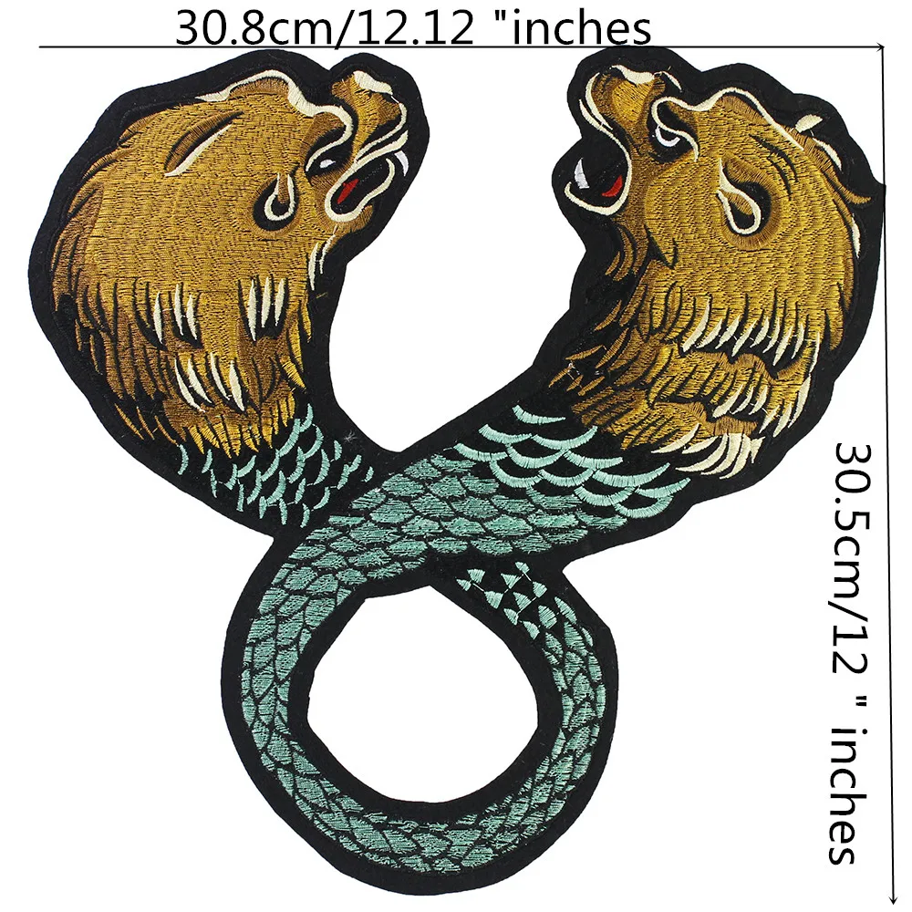 رقع ثعبان مزدوجة الرؤوس مزخرفة بالحديد لشارات خلفية لسترة الصخور وملصقات زينة مطرزة #4