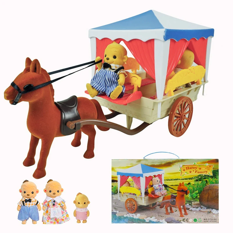 1:12 Forest Animals Villa Carriage Outing Toys Picnic Play Forest Animals Villa Mini Dollhouse Furniture Kit Girl Simulation Pav