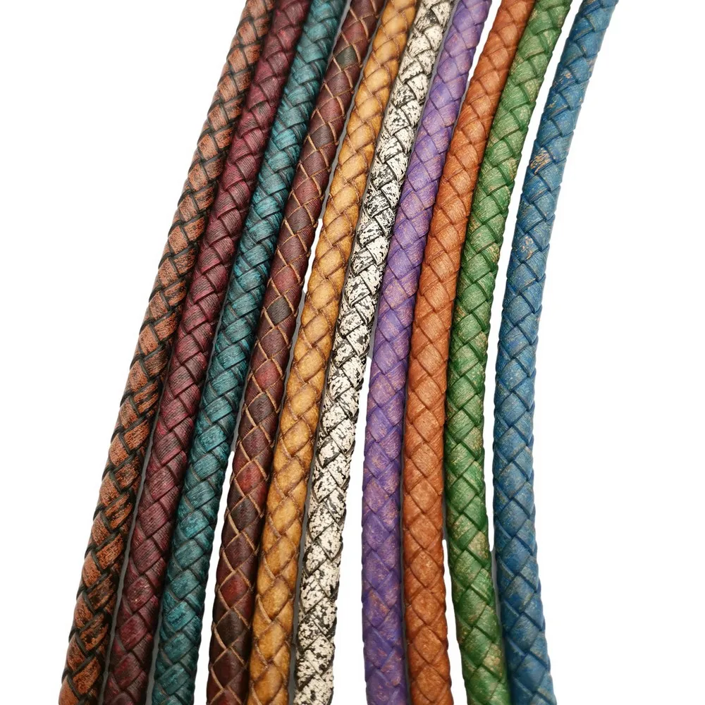 3 Yards Antique Brown Braided Leather Cords Real Leather Bolos Bracelet Making Decoration Rope