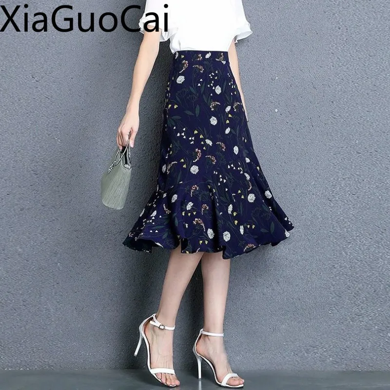 

Big Size S-5xl New Fashion Women Skirts Summer Floral High Waist Ladies Skirts Was Thin Large Size Chiffon Ball Gown Skirt