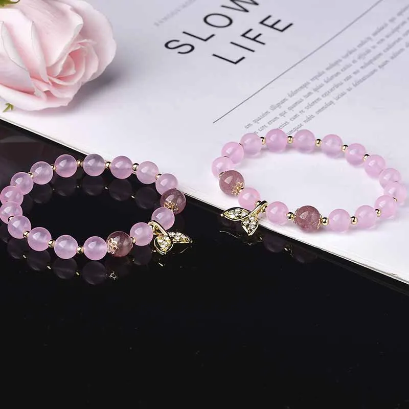 1PC Natural Crystal Beads Bracelets Rose Quartz Streche Bracelet Elastic Jewelry For Woman Girls Morganite Yoga Jewelry DIY Gift