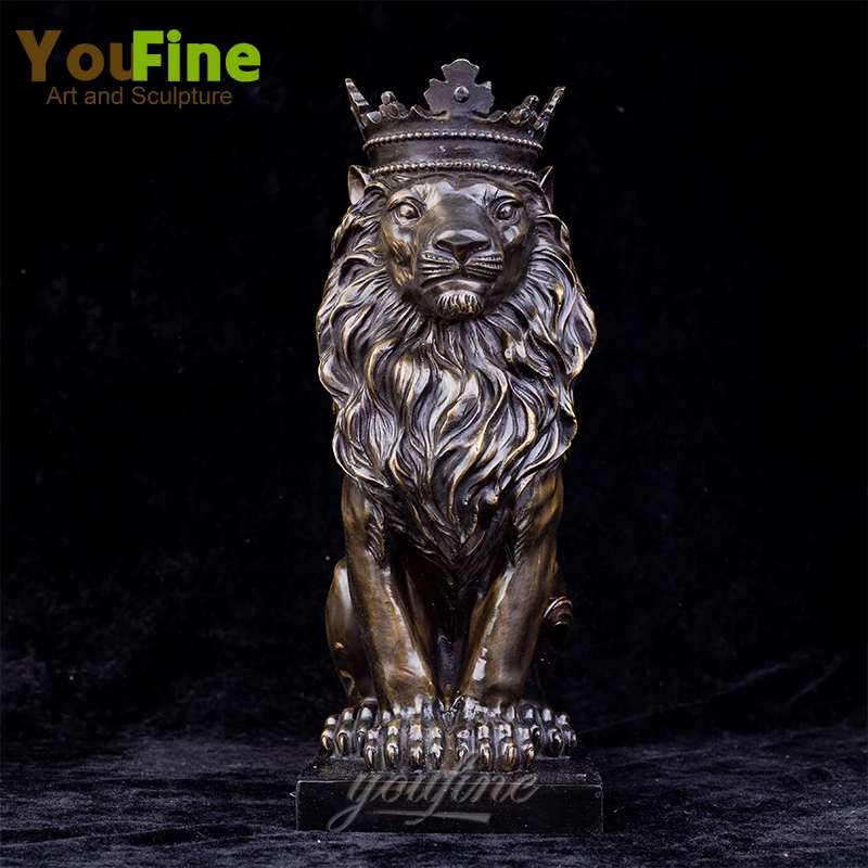 34.5cm Bronze Lion Sculpture King of Beasts Lion Statue Bronze Casting Animal Art Crafts For Home Decoration Ornament Gifts