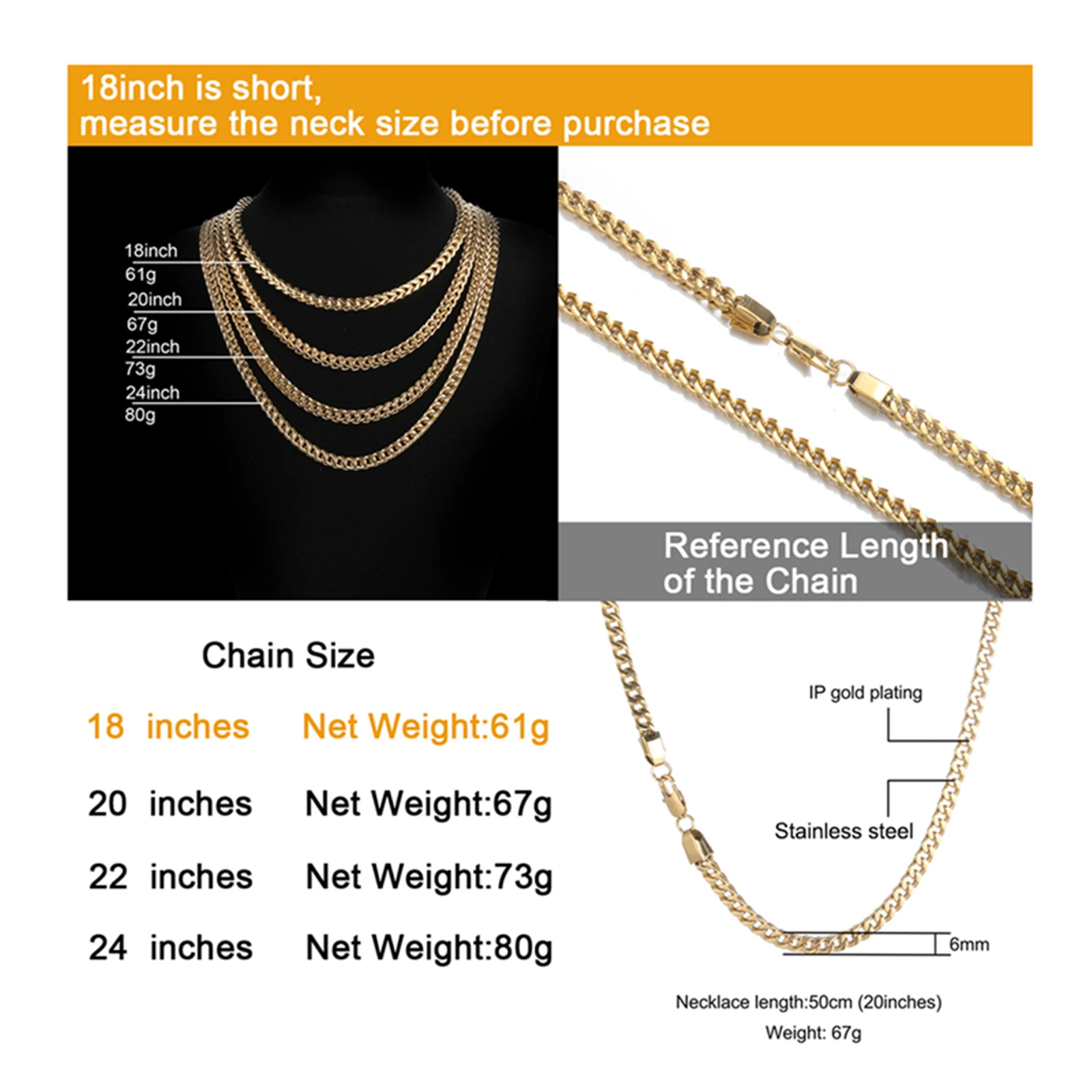 D&Z 6mm Stainless Steel Franco Chain In Gold Silver Color 18\'\'20\'\'22\'\'24\'\'Classical Choker Chain Men\'s Hip Hop Rapper\'s Jewelry