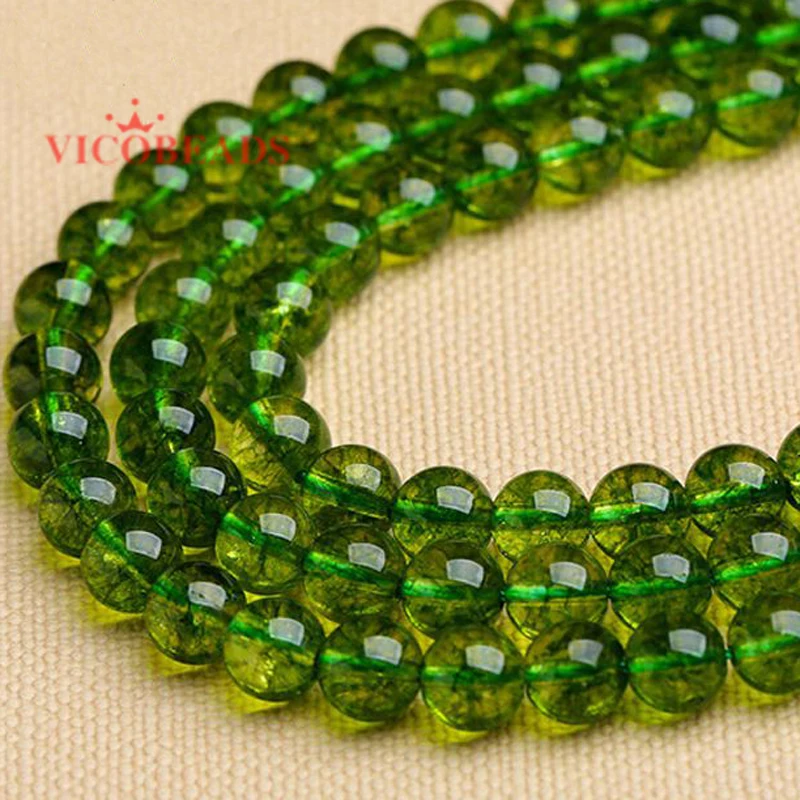 Natural Stone Green Peridot Crystal Olive Quartz Round Loose Beads For Jewelry Making Diy Bracelet 15