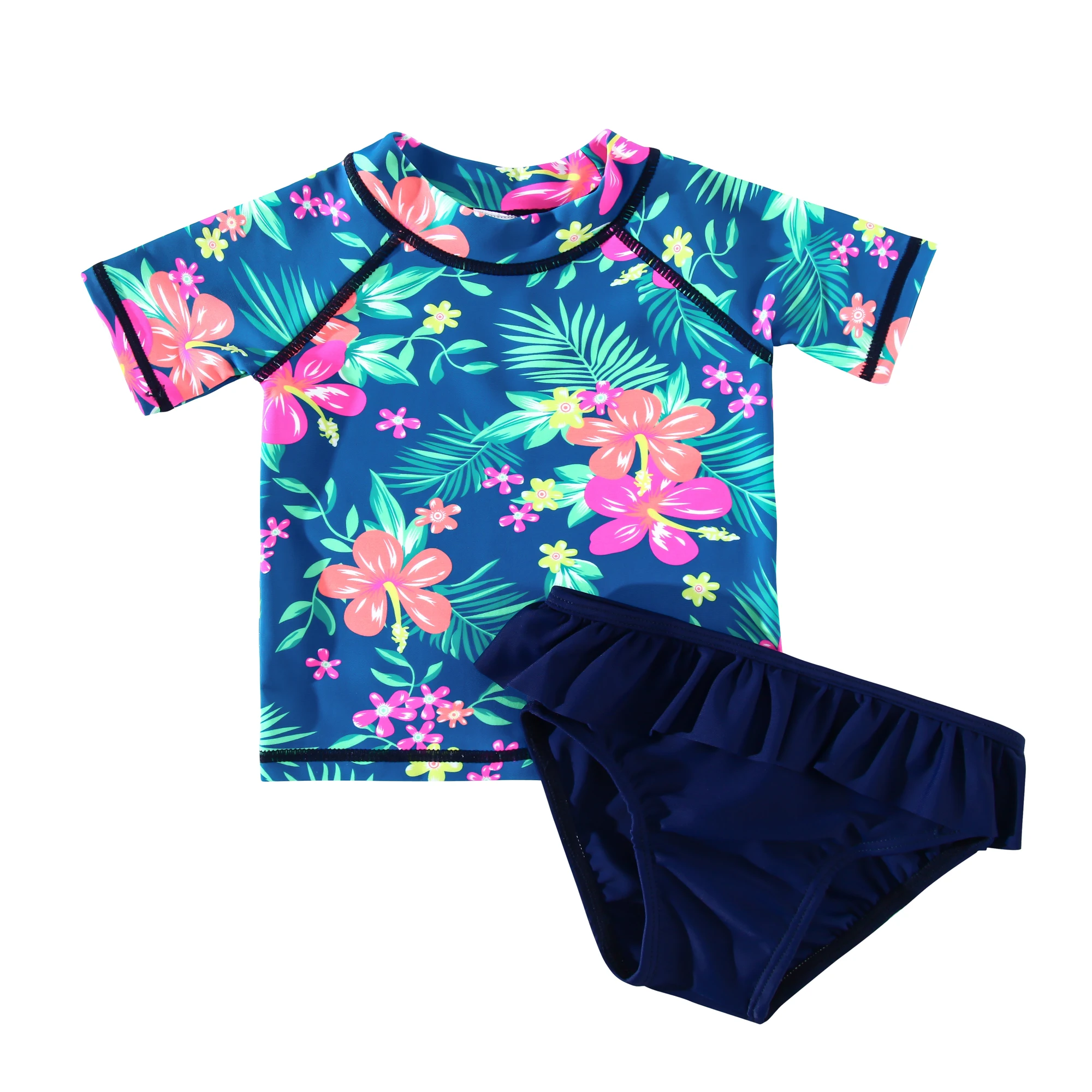 Quick Drying Baby Swimsuit 2Pcs Girls Swimwear Short Sleeve UPF50+ Sunsuit Children Bathing Swimming Suits Kids Beachwear