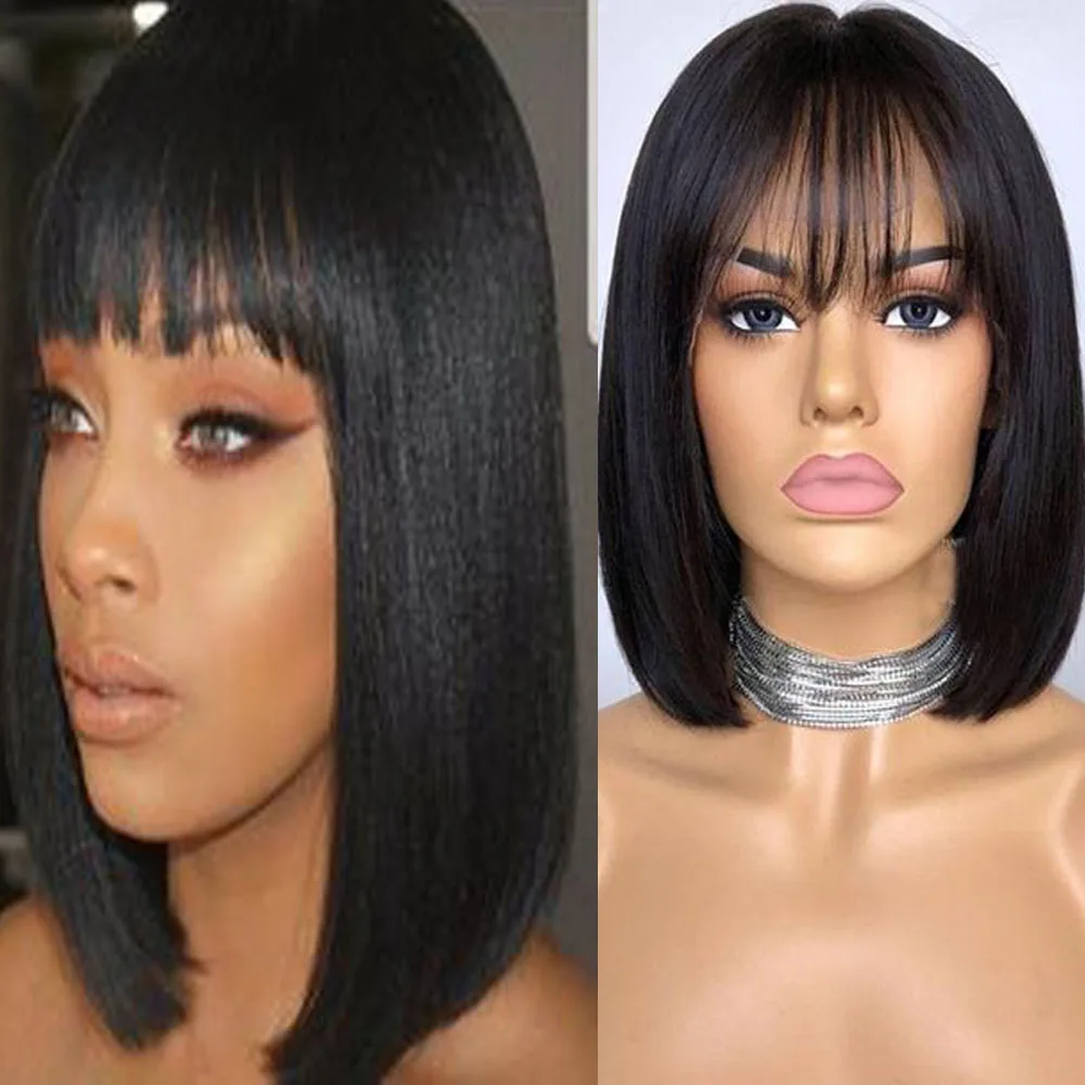 Silk Base Lace Wigs Human Hair 4x4 Virgin Peruvian Hair Cloure Silk Top Wigs With Bangs For Women