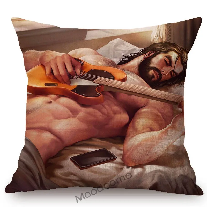 Sexy Hunk Cartoon Boyfriend Man Body Art Homosexual Gay Decorative Throw Pillow Case Cotton Linen Sofa Chair Cushion Cover Case