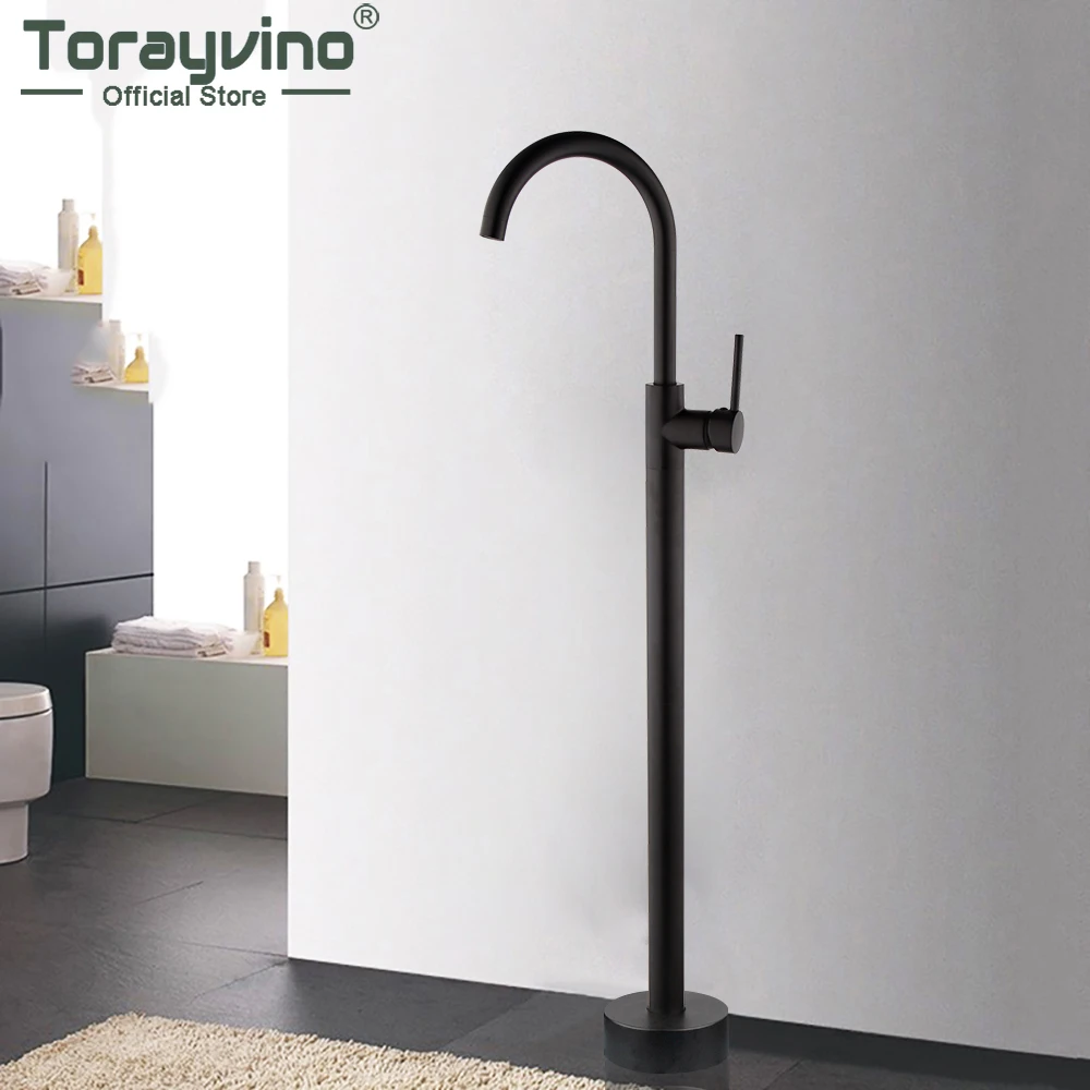 

Torayvino Matte Black Bathroom Faucet Floor Mounted Single Handle Bathtub Faucet Hot And Cold Mixer Water Tap Bath Faucet Kit