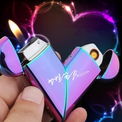 Heart-shaped Gas-electric Dual-purpose Folding Lighter USB Electronic Charging Arc Lighter Flame Butane Gas Lighter Gift