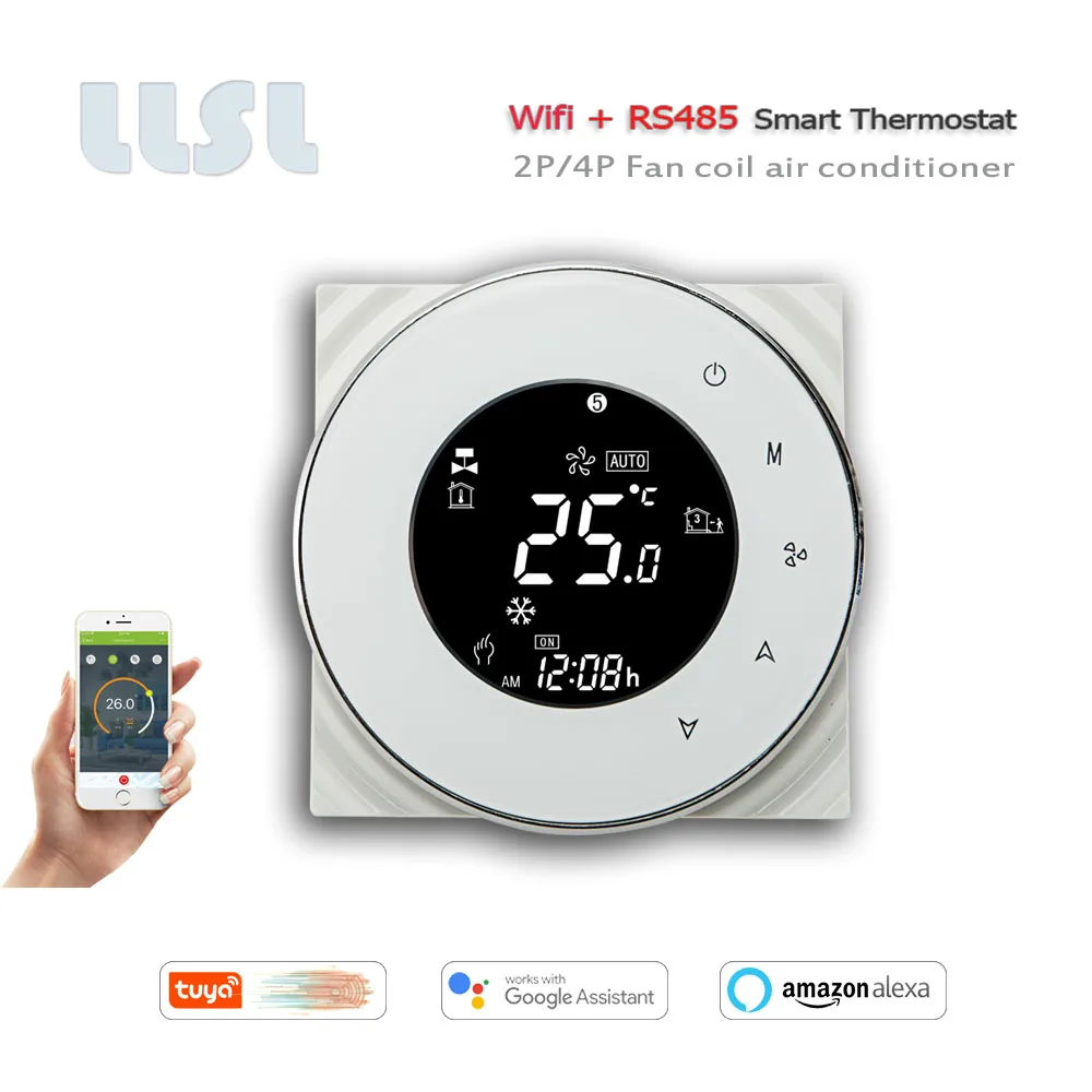 Thermostat RS485 Modbus et WIFI Tuya, régulateur de bobine de ventilateur 2P/4P pour refroidissement/chauffage, fonctionne avec Alexa Google Home