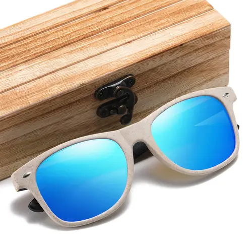 Imagen 2 del producto Gafas de sol de madera de bambú Natural GM, lentes con revestimiento de espejo polarizado hecho a mano con caja de regalo, gafas de sol con patrón de templo