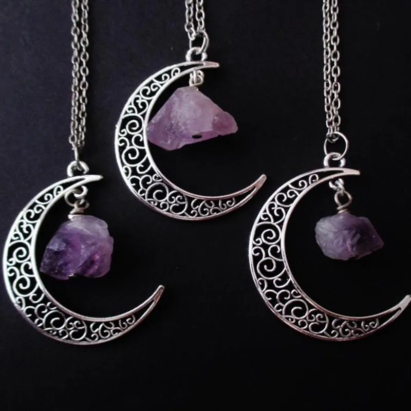 Purple Crystal moon necklace crescent moon raw witch jewelry wizard pendant Fashion Women Gifts 2020 new novelty beautiful