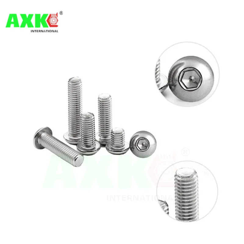 AXK ISO7380 M2 M2.5 M3 M4 M5 M6 304 A2 Round 304 Stainless Steel Screws Hex Socket Button Head Allen Bolt Mechanical Screw