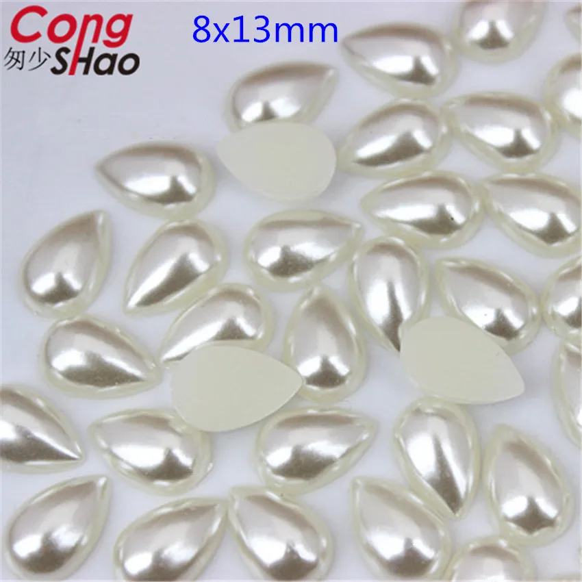 Cong Shao 500pcs 6*10/ 8*13/ 10*14mm Ivory Colour ​Drop Pearl Flatback Rhinestone Beads Water Imitation Scrapbooking CS212