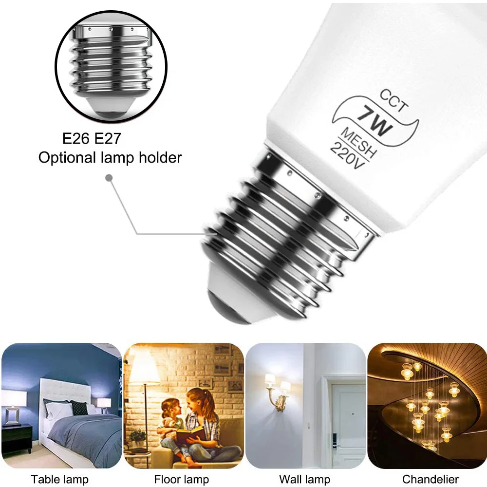 Ampoule LED E27 intelligente, compatible Bluetooth, 7W CCT, lampe à intensité variable, ac 100V 220V, BT Mesh Net, éclairage d'intérieur pour la maison