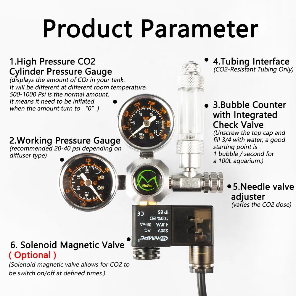 Dual Stage CO2 Regulators With Integrated Solenoid Valve For Aquariums CO2 kit System for Planted Tank Aquarium Accessories