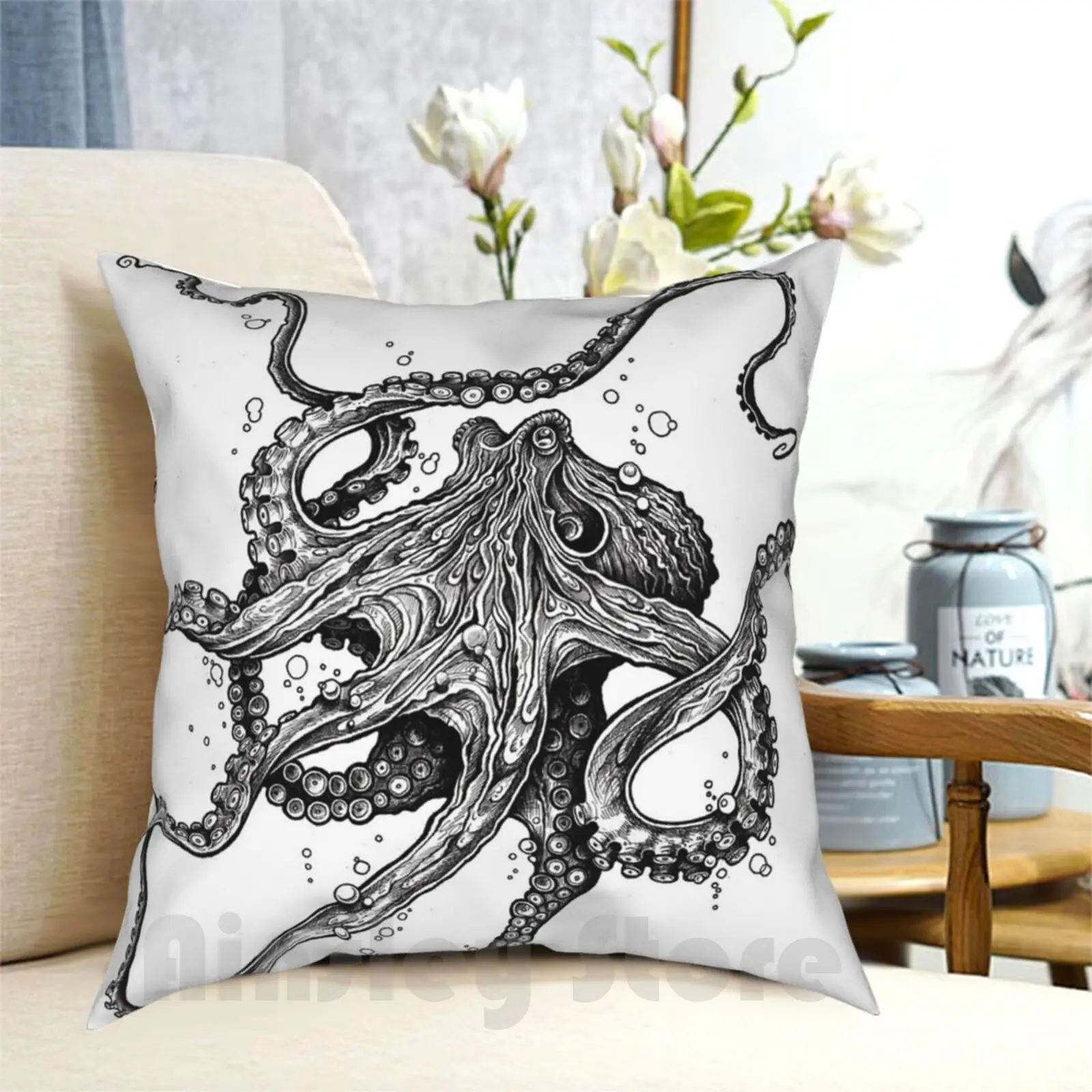 Octopus Pillow Case Printed Home Soft DIY Pillow cover Octopus Tentacles Ocean Animals Underwater Nature Sea Mollusc Pen