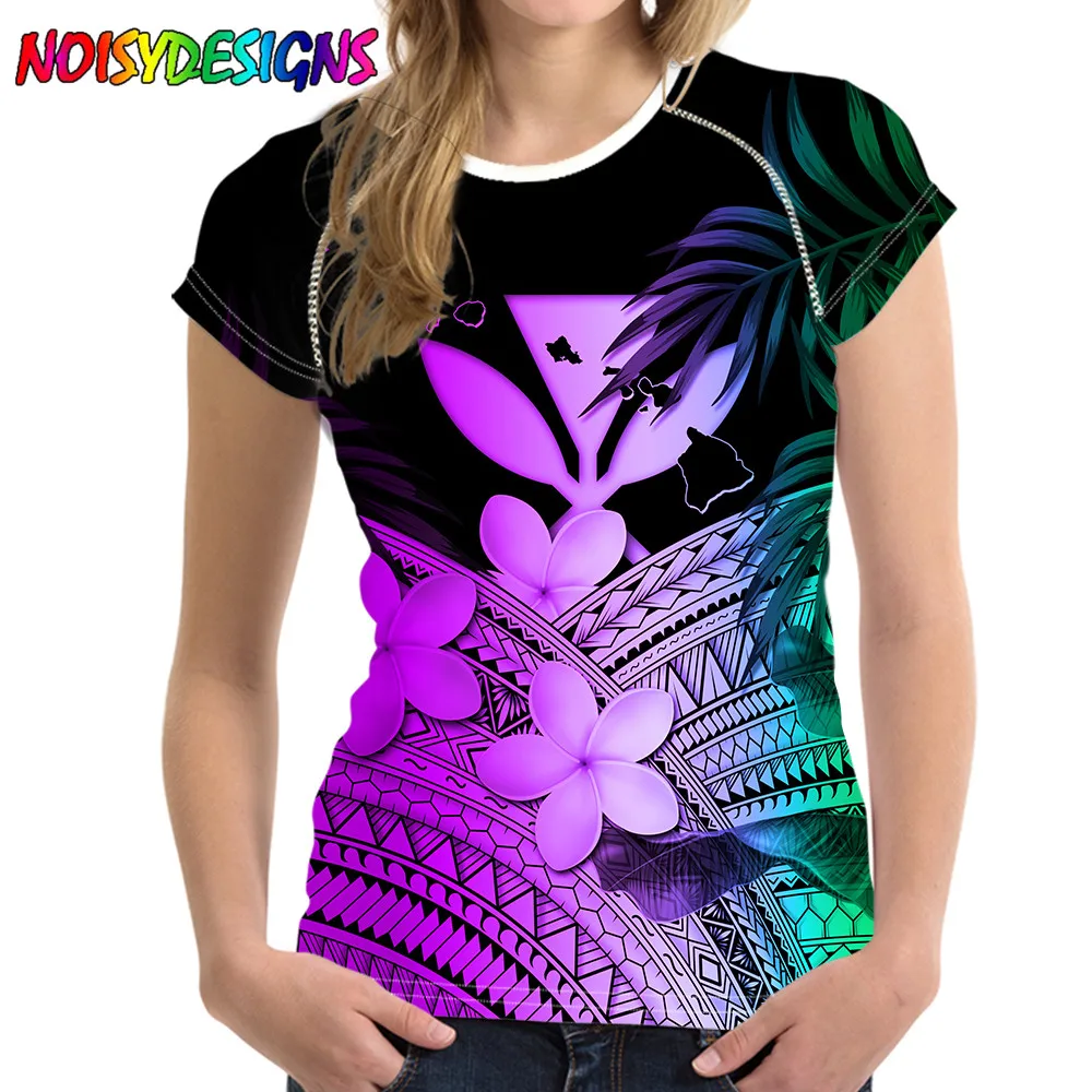 

NOISYDESIGNS Tshirt Women Gradient Polynesian Plumeria Prints Tee Top Female Clothes Summer Streetwear Flora Printed Shirt Girls