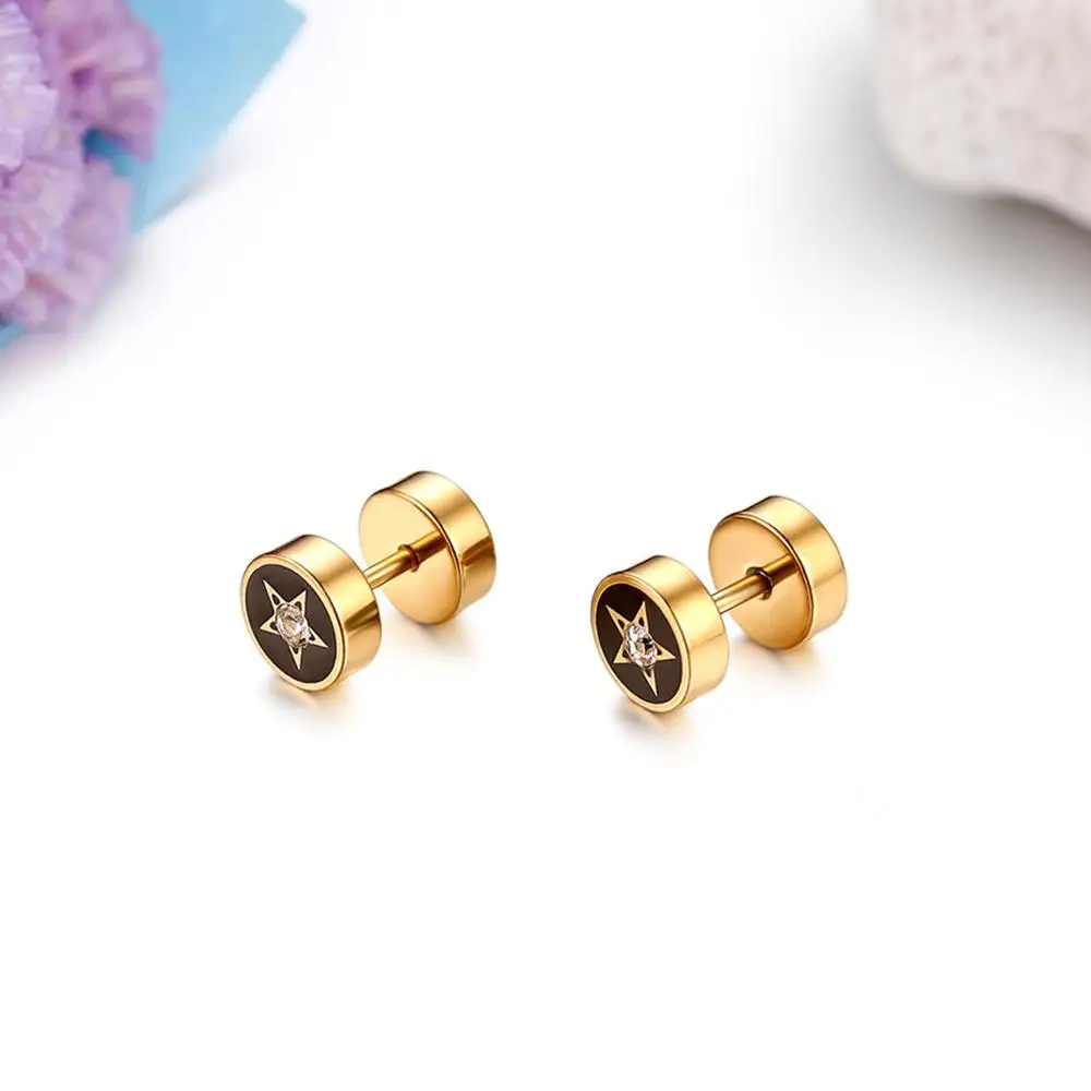 BONISKISS Fashion Punk Pentagram Dumbbell Stainless Steel Earrings For Women Man Gold Color Stud Earrings Jewelry Dropshipping