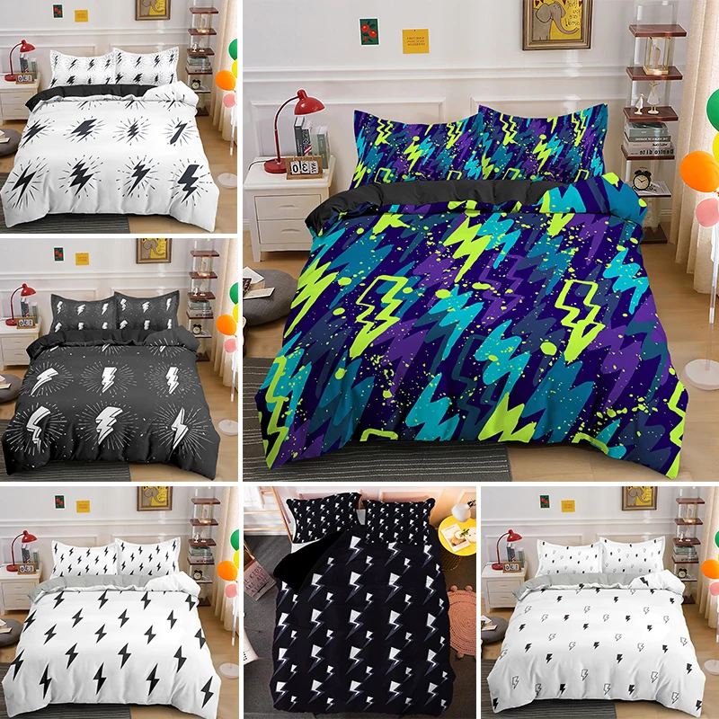 Lightning Bolt Graffiti Bedding Set Queen Nordic Double Geometric Duvet Cover Pillowcase 2/3pcs Quilt Bedclothes