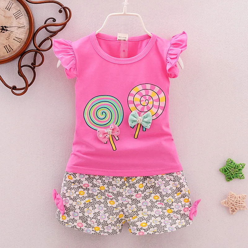 Conjuntos de ropa de bebé con estampado de piruleta, camisetas sin mangas y pantalones cortos, 2 uds., ropa para niñas recién nacidas, trajes,