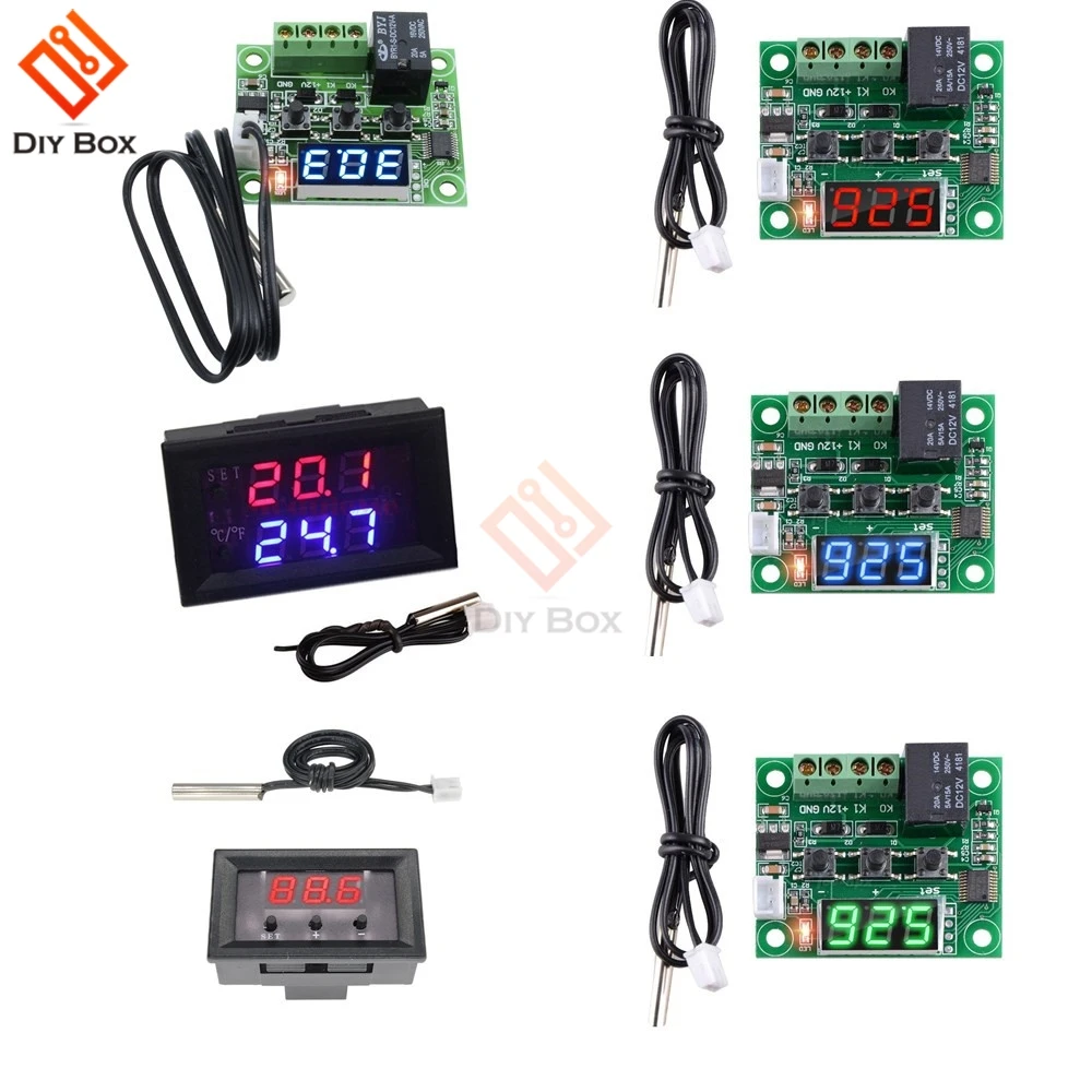 W1209 Pengontrol Termostat Sensor Suhu Digital LED DC12V Merah/Biru/Hijau/Putih Meteran Inkubator Termoregulasi W1209WK