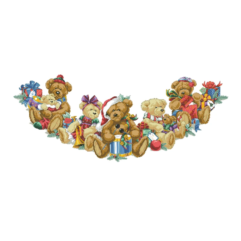 Bożonarodzeniowe niedźwiedzie mata choinkowa zestaw haft krzyżykowy X-mas wzór 18ct 14ct 11ct oddruk płócienny haft krzyżykowy splot krzyżowy dmc