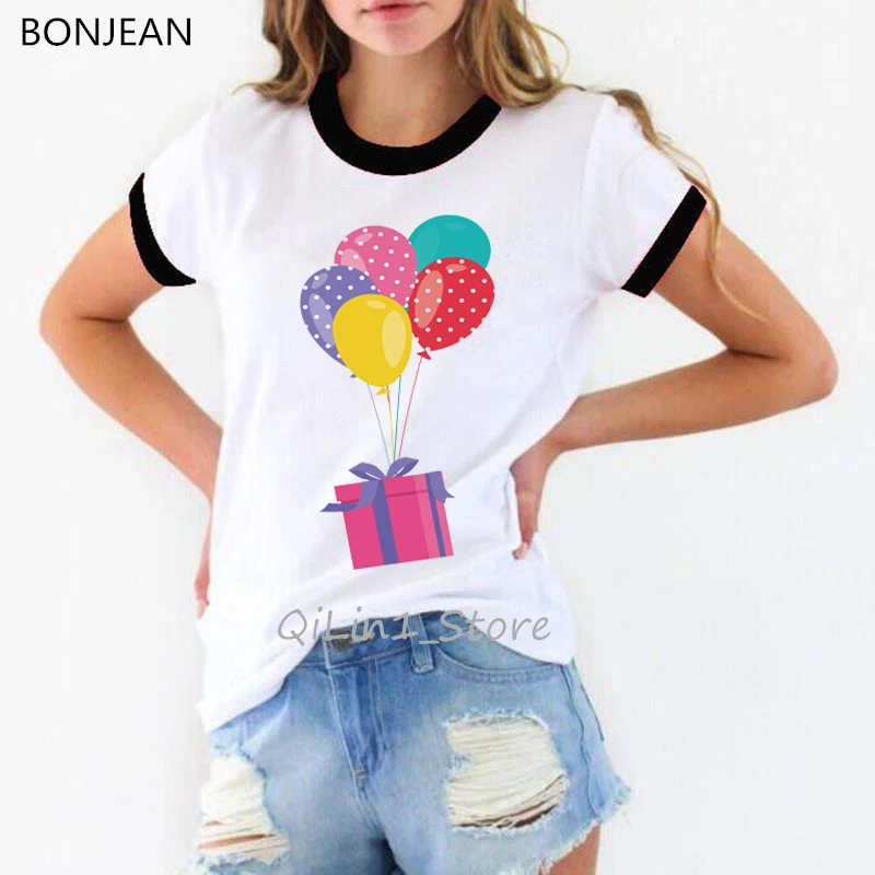 Rainbow Color Balloons Printed T Shirt Femme Harajuku Birthday Gift Shirt Women Tumblr Clothes Summer Top Female T-Shirt