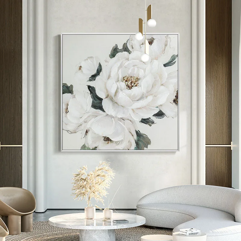 

100% Hand Painted Art Handmade Oil Paintings White Flowers Abstract Wall Pictures For Living Room Gift Decoration Frameless