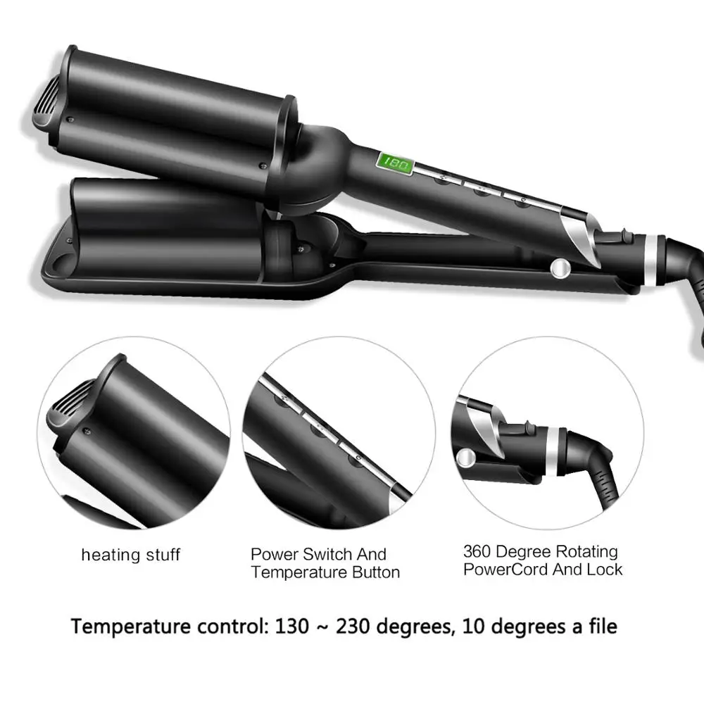 Professional Wave Hair Curling Iron Ceramic Triple Barrel Hair Waver Styling Tools LCD Display Styler Fast Curl Rolls
