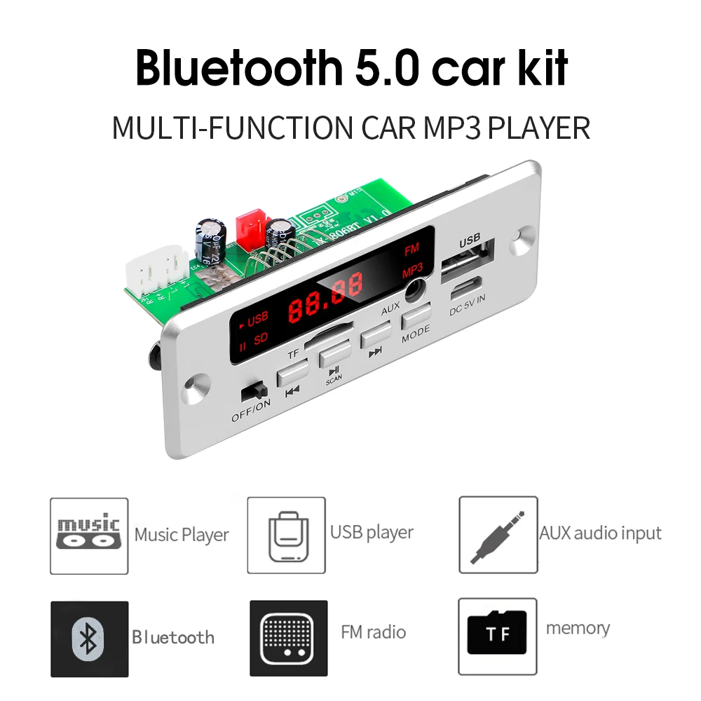 DC 12V 50W Amplifier Bluetooth 5.0 MP3 Player Decoder Board FM Radio TF USB 3.5mm AUX Module Bluetooth Receiver Car kit Audio