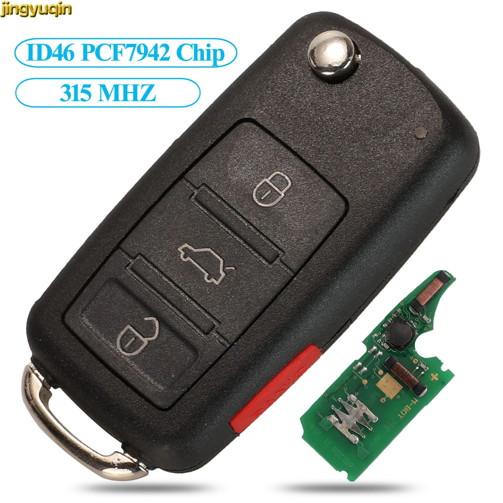 

Jingyuqin Flip Remote Car Key ASK 315MHZ PCF7942 ID46 For VW Touareg Phaeton For AUDI A8/S8 2003-2009 3D0959753AK Keyless-Go 4BT