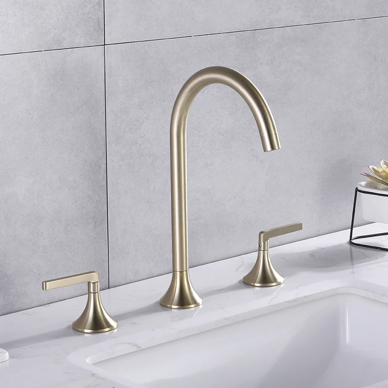 

Tuqiu Basin Faucet Lavatory Mixer Tap Brass Widespread Rotation Sink tap Brass sink faucet 8 inch Three Hole Brush Gold