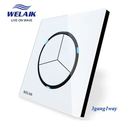 WELAIK UK standard-Crystal Glass-Panel Push-Button-Switch Wall-Light-Switch AC110-250V 3Gang-1Way B1731W