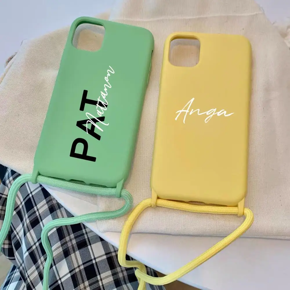 Funda de TPU con imagen de logotipo y nombre personalizado con eslinga para iphone 12 11 13 14 15 16 17 Pro Max 15 16 Plus 12 13 mini diseño suave DIY