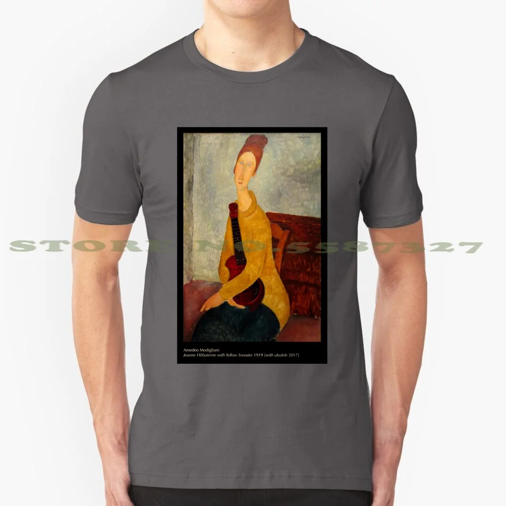 Jeanne Hébuterne With Yellow Sweater [ With Ukulele ] 100% Cotton T-Shirt Ukulele Uke Ukuleles Amedeo Modigliani Jeanne