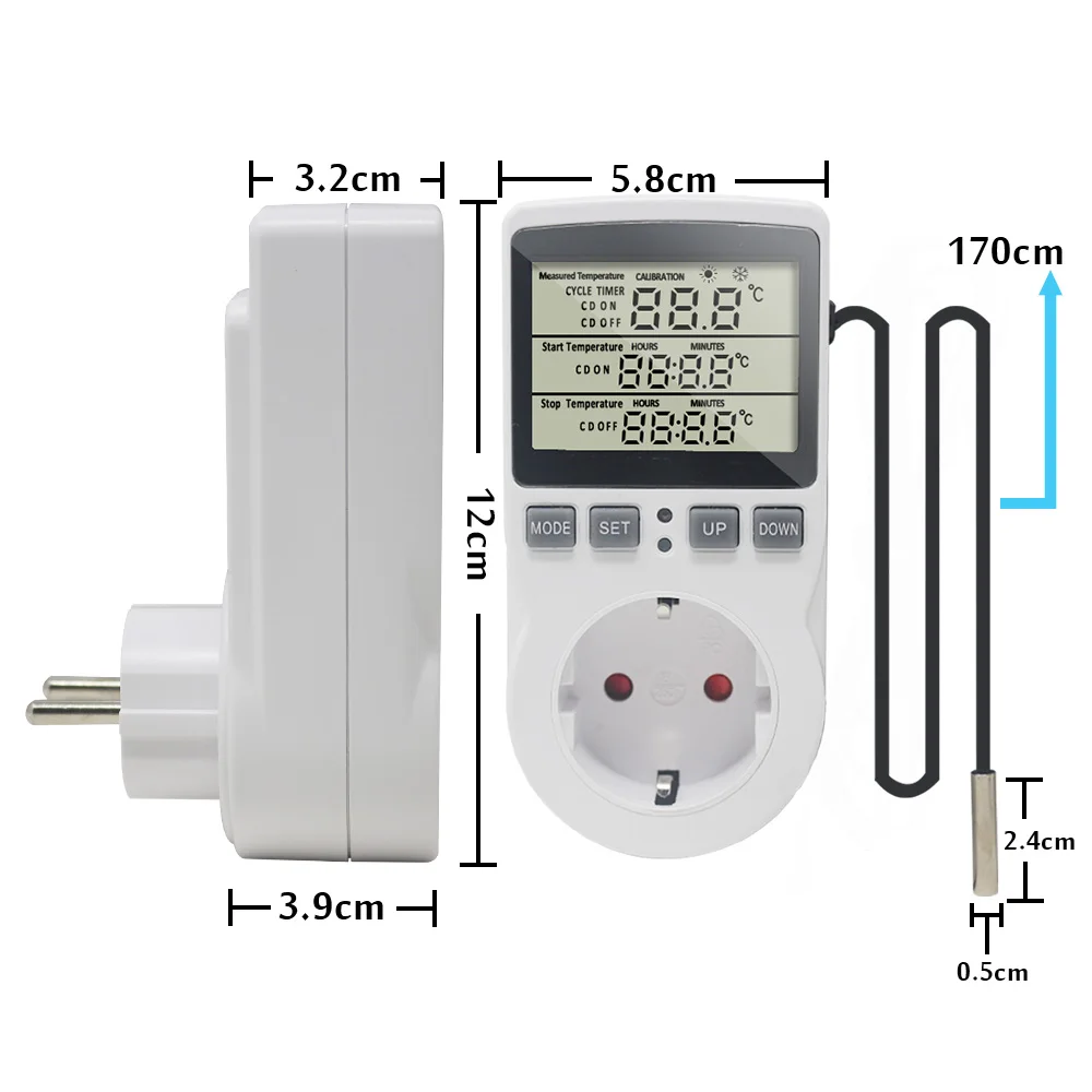 KT3100 Digital Thermostat Socket Incubator Temperature Controller Outlet With Timer Switch 16A 220V for Heating Pad Heat Mat