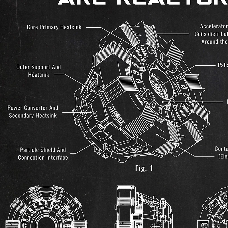 Arc Reactor Blueprint Art Canvas Painting Vintage Patent Sci-fi Movies Posters Fan Gifts Man Cave Wall Prints Boys Room Decor