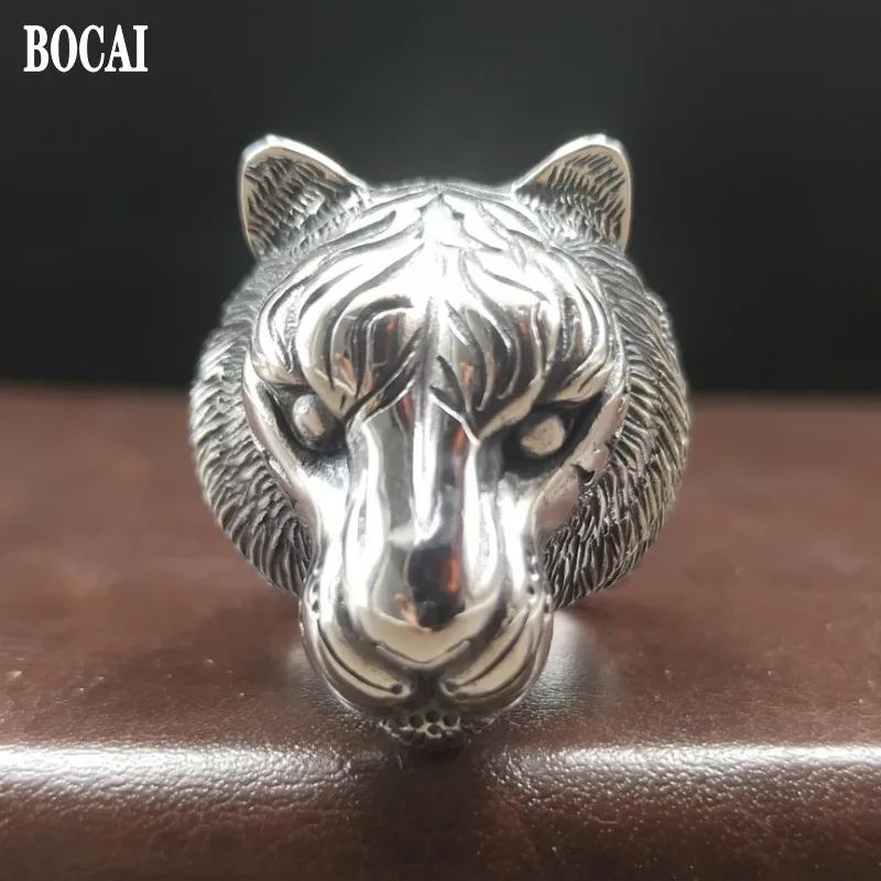 

BOCAI New 100% S925 Sterling Silver Jewelry Retro 2021 Trend King of Beasts Tiger Head Domineering Personality Man Ring