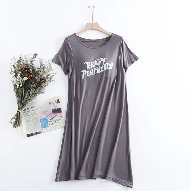 

Fashion Letter Loose Nightshirt Female Bra Padded Casual Home Wear Modal Cotton Sleepshirt Summer Dress Women Nightgowns