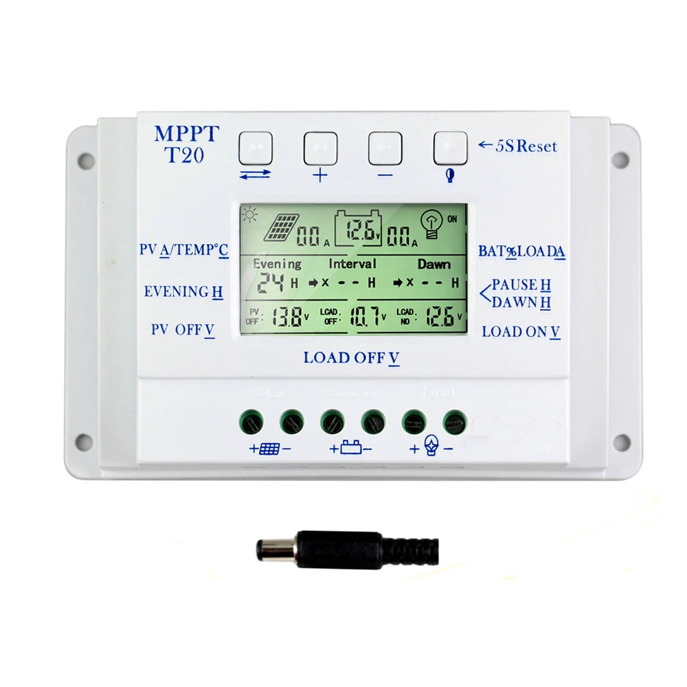 20A MPPT 12V/24V Solar Panel Battery Regulator Charge Controller T20 LCD Display Home Solar Panel PV Regulator Wholesales