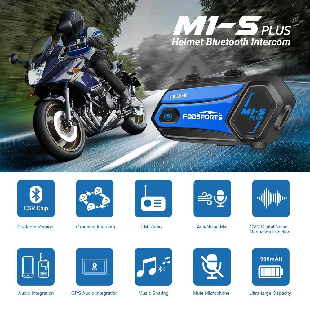 2pcs Fodsports M1-S Plus Helmet Intercom Motorcycle Helmet Bluetooth Headset 8 Riders 2000M,FM Radio,Music Share.